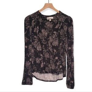 Knox Rose Black & Tan Faux Wrap Surplice Top Boho Size Medium